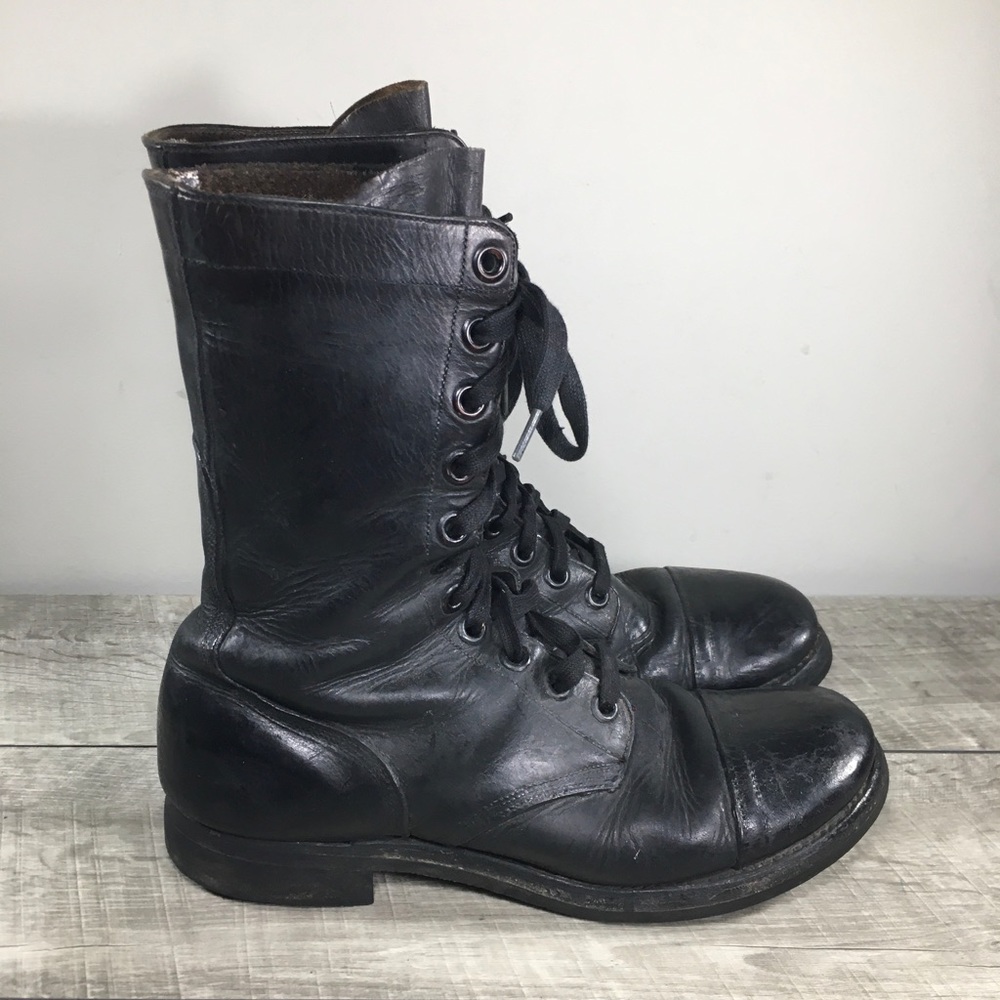 Vintage 60s Military Boots Vietnam Black Leather Jump Men's BF Goodrich Size 9.5